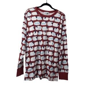The Company Store Mens Large Sheep Print Organic Cotton Pajama Top Only Red